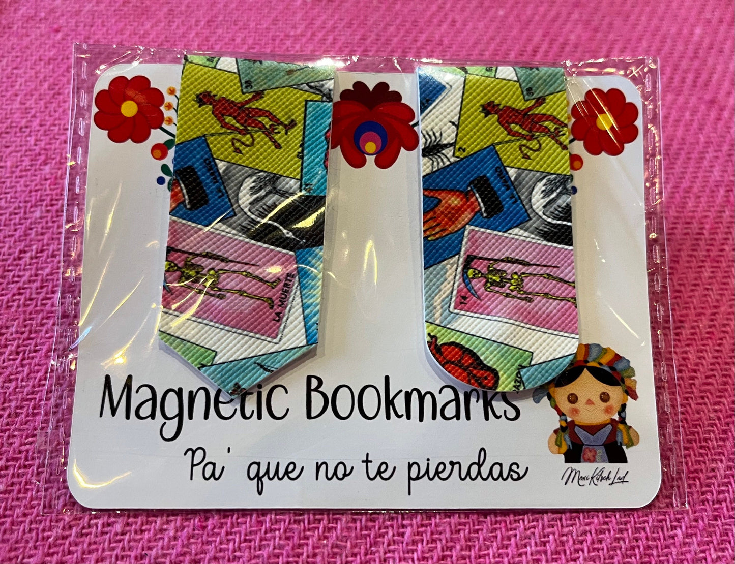 Bookmarks, magnetic bookmarks, magnetic page saver, mexican bookmark, book lovers, lotería, sugar skull, calaverita, concha, kitsch bookmark