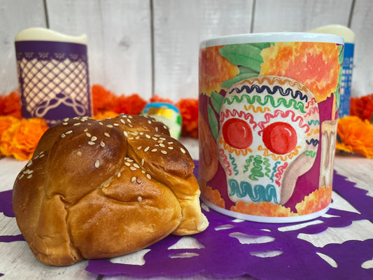 Day of the dead mug, Halloween mug, Mexican mug, pan de muerto mug, calaverita mug, skull mug, skeleton mug, ofrenda mug, cute mug