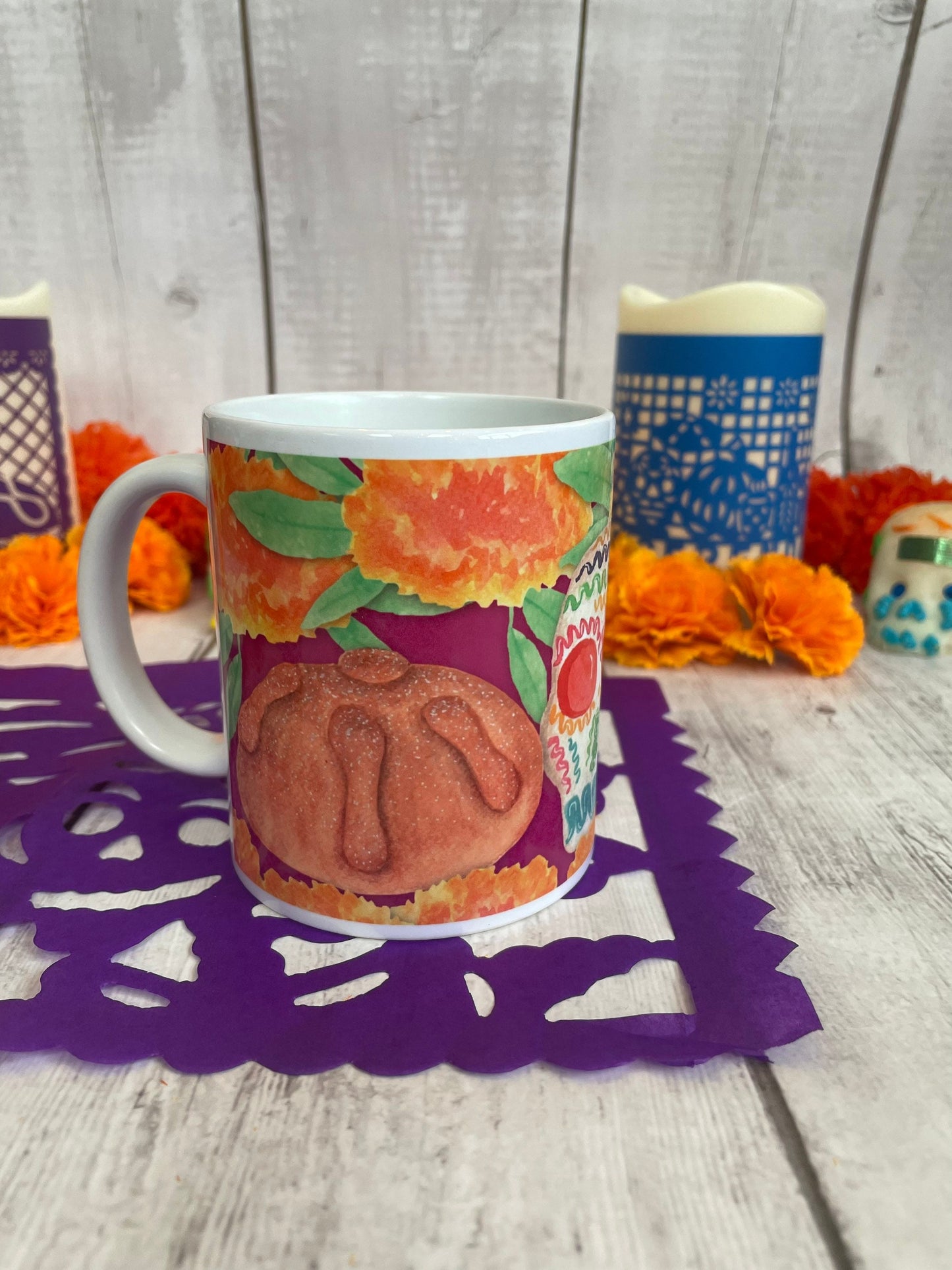Day of the dead mug, Halloween mug, Mexican mug, pan de muerto mug, calaverita mug, skull mug, skeleton mug, ofrenda mug, cute mug