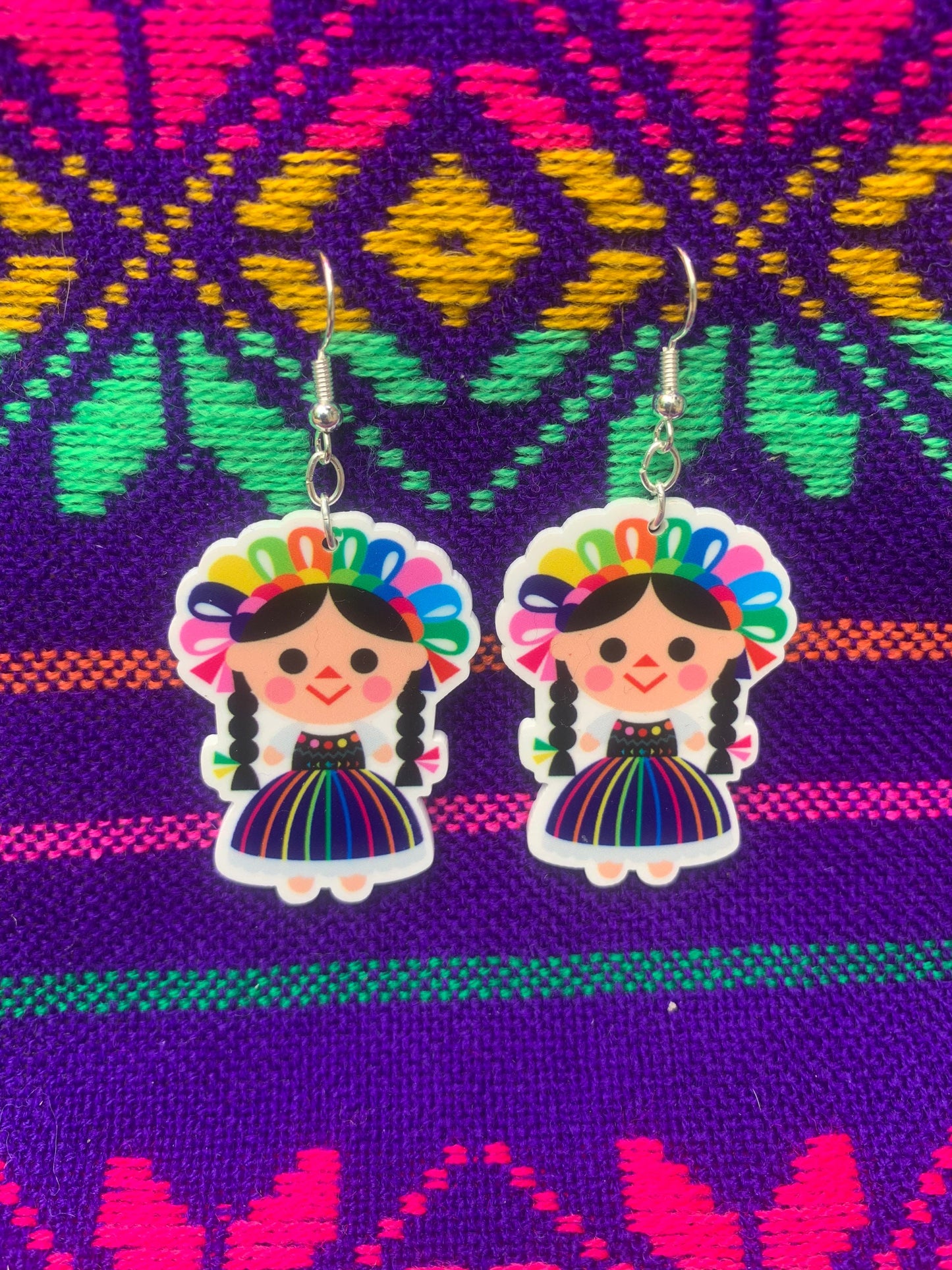 Kawaii Earrings, Doll Earrings, Mexican Doll Earrings, Lele Earrings, Kitsch earrings, colorful, Otomi, Lele, Maria, Mexico, Mexican