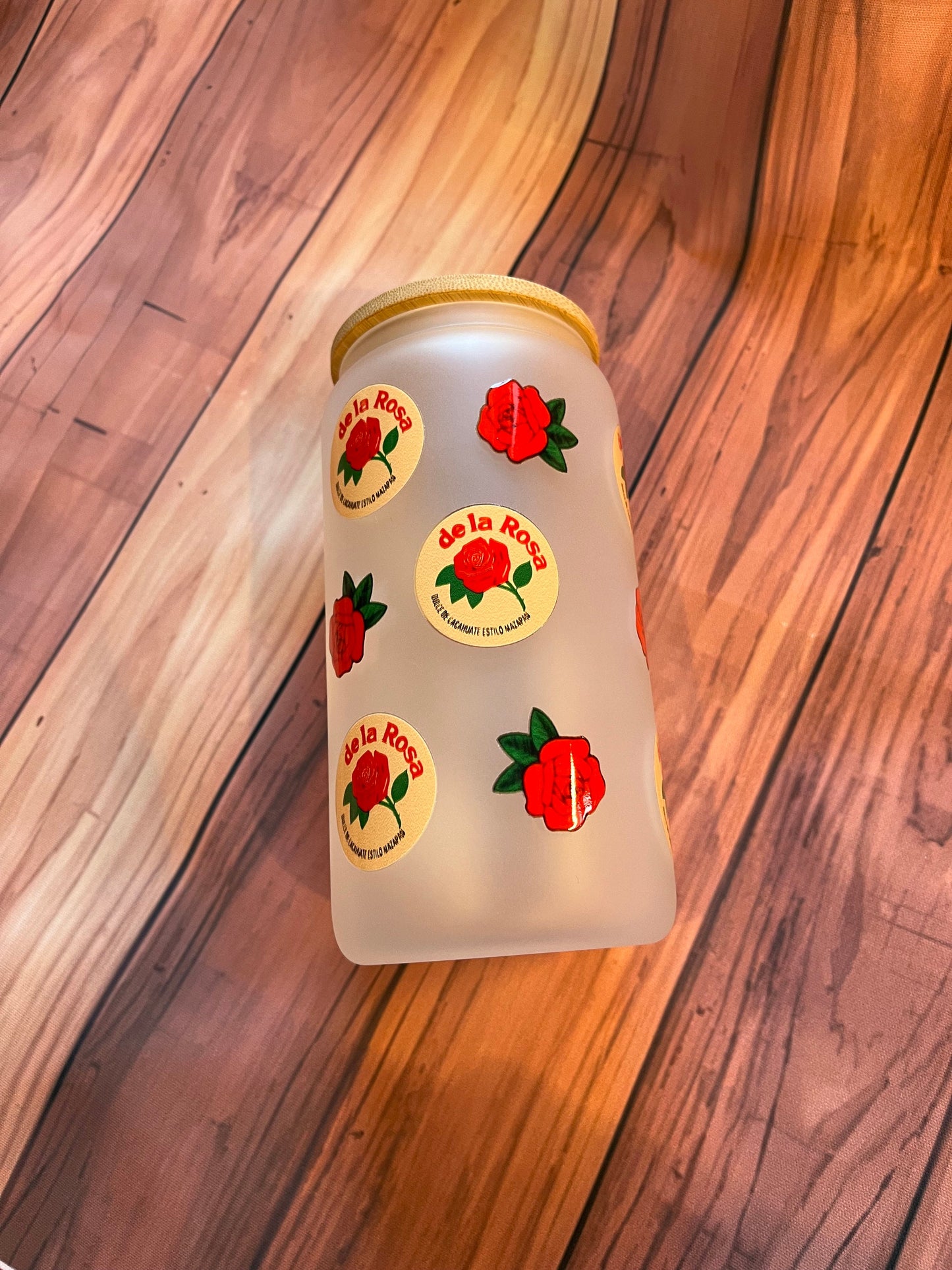 Mazapan, mazapán glass, mexican can, de la Rosa, roses, rose glass, mexican loteria, el corazon, la sirena, beer glass, beer can glass,