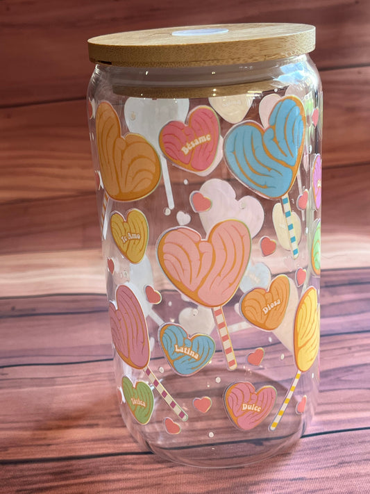 Concha glass, concha can, mexican concha, concha pan, pan dulce glass, mexican loteria, el corazon, beer glass, beer can glass, chula