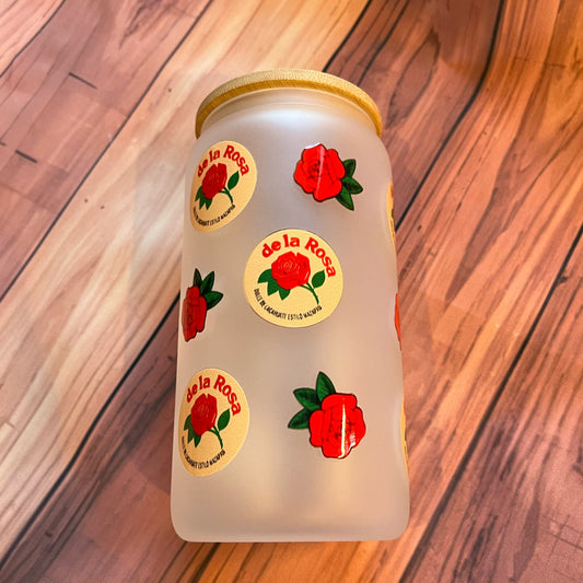 Mazapan, mazapán glass, mexican can, de la Rosa, roses, rose glass, mexican loteria, el corazon, la sirena, beer glass, beer can glass,