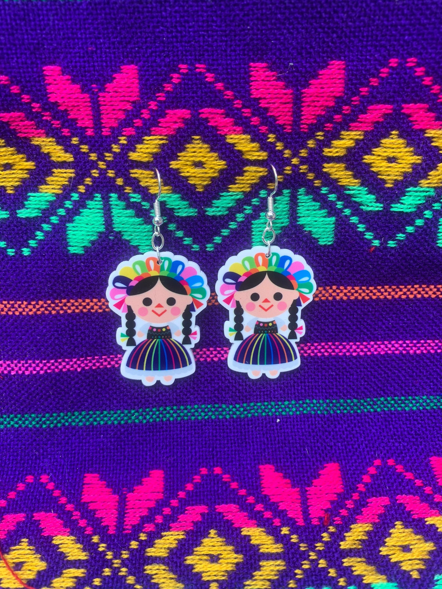 Kawaii Earrings, Doll Earrings, Mexican Doll Earrings, Lele Earrings, Kitsch earrings, colorful, Otomi, Lele, Maria, Mexico, Mexican