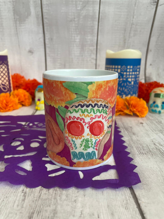 Day of the dead mug, Halloween mug, Mexican mug, pan de muerto mug, calaverita mug, skull mug, skeleton mug, ofrenda mug, cute mug