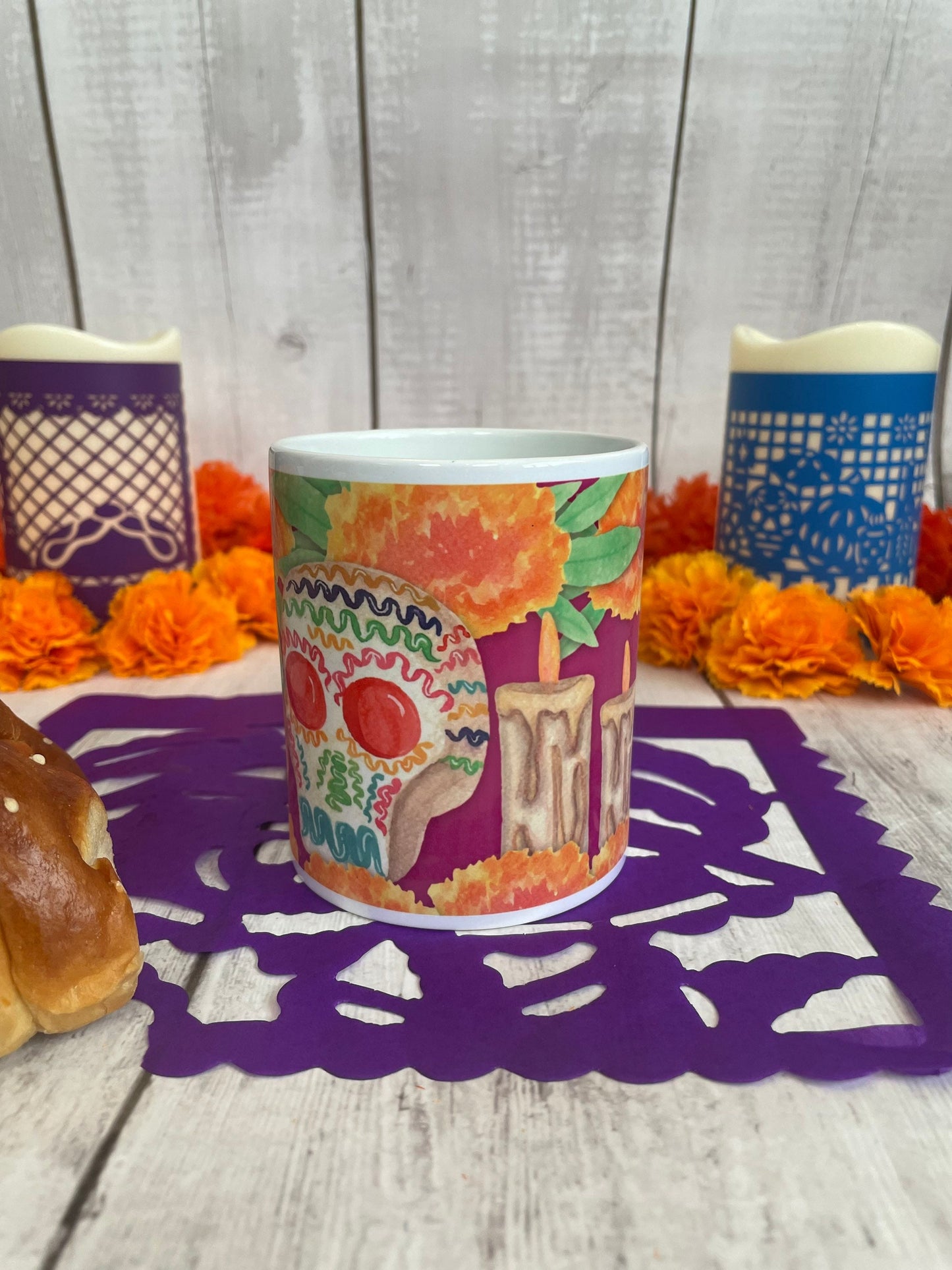 Day of the dead mug, Halloween mug, Mexican mug, pan de muerto mug, calaverita mug, skull mug, skeleton mug, ofrenda mug, cute mug