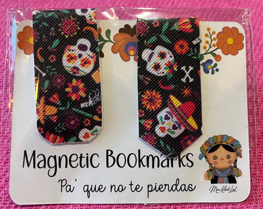 Bookmarks, magnetic bookmarks, magnetic page saver, mexican bookmark, book lovers, lotería, sugar skull, calaverita, concha, kitsch bookmark